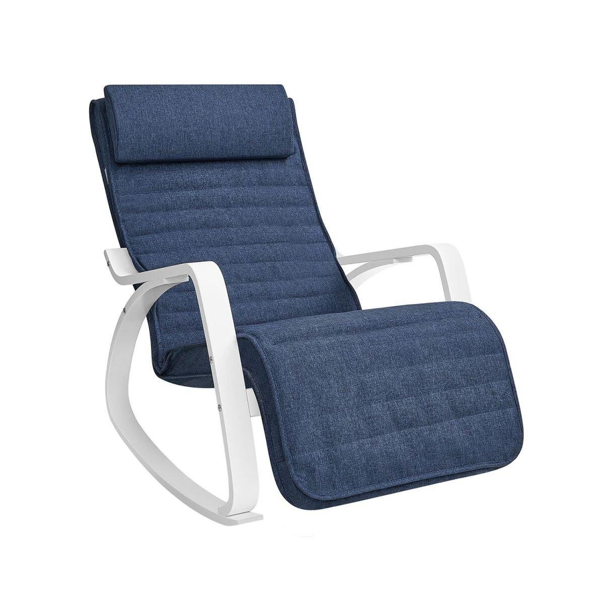 Rocking Chair with 5-Position Adjustable Footrest in Midnight Blue and White