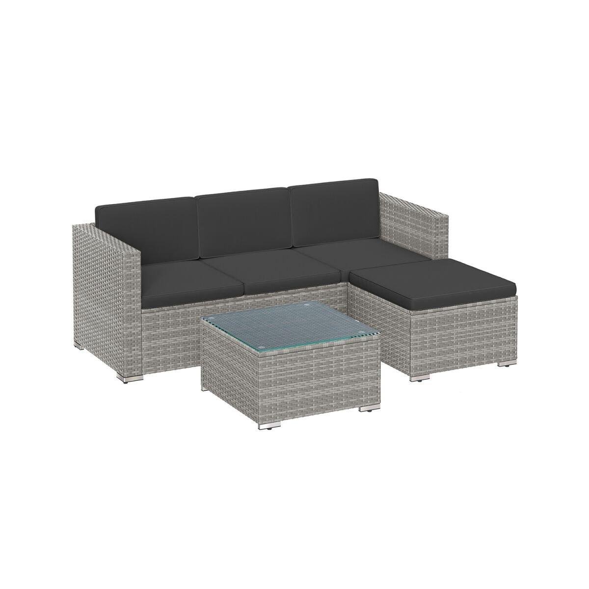 PE Poly-Rattan Balcony Furniture with Cushions and Glass Table