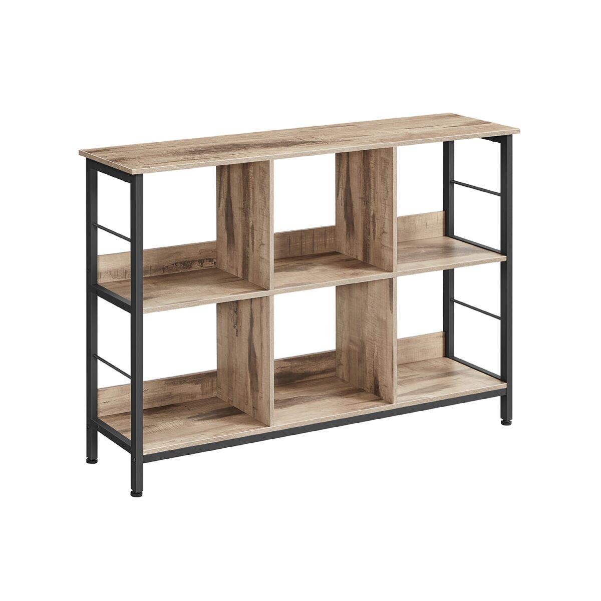 “Freestanding Shelf with 2 Levels and 6 Compartments”