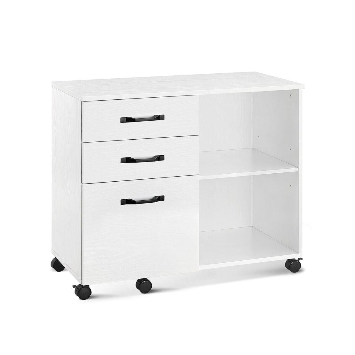 Mobile Pedestal with Three Drawers and Casters in White