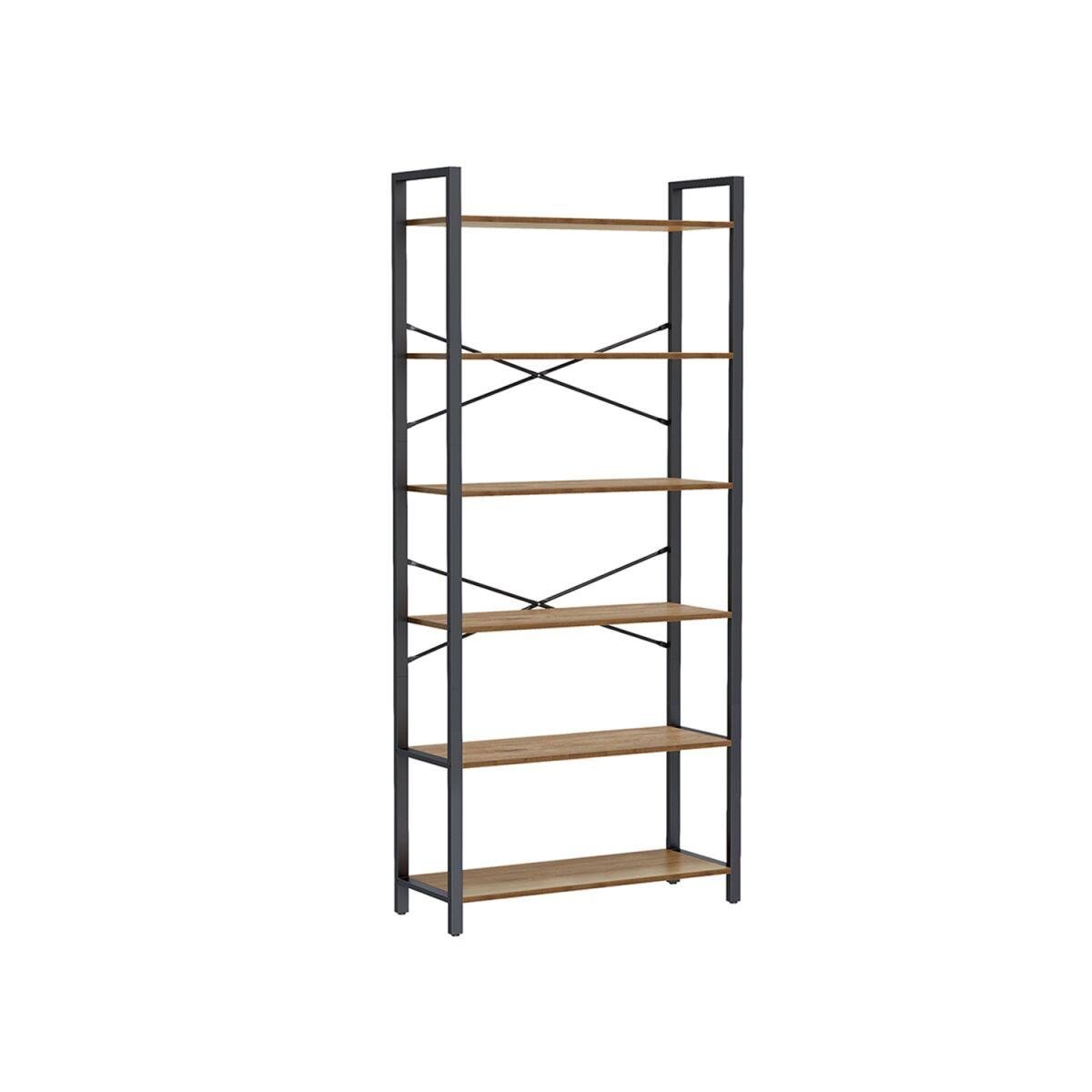 Six-Level Bookcase 30 x 80 x 186 cm in Dark Walnut-Black