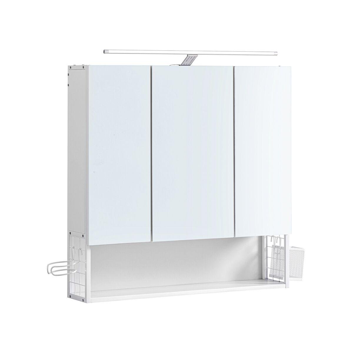 Three-Door Mirrored Bathroom Cabinet with Lighting and Adjustable Shelving