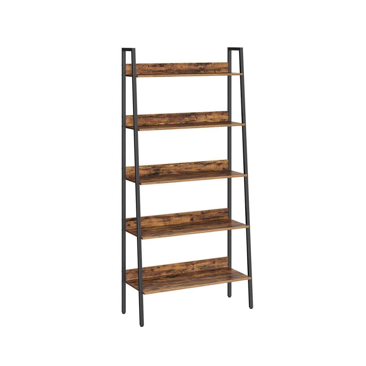 Five-Tier Industrial Design Bookshelf in Vintage Brown and Ink Black