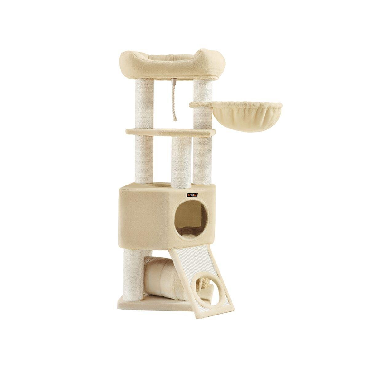 Scratching Post with Caves 50 x 50 x 141 cm in Beige