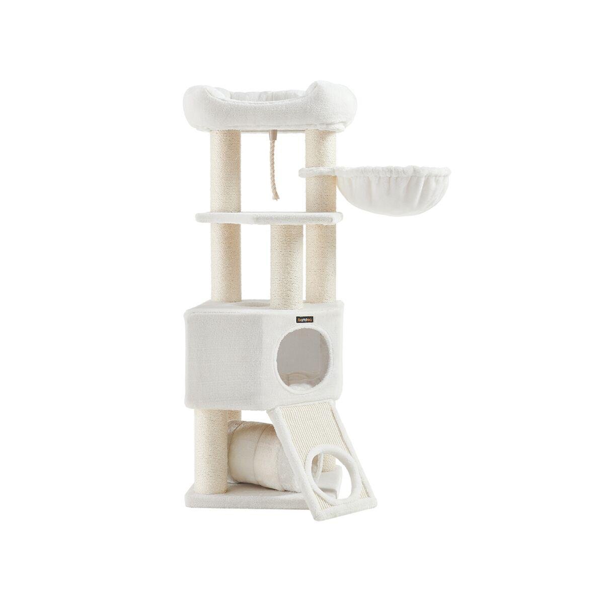 Scratching Post with Caves 50 x 50 x 141 cm in Cream White