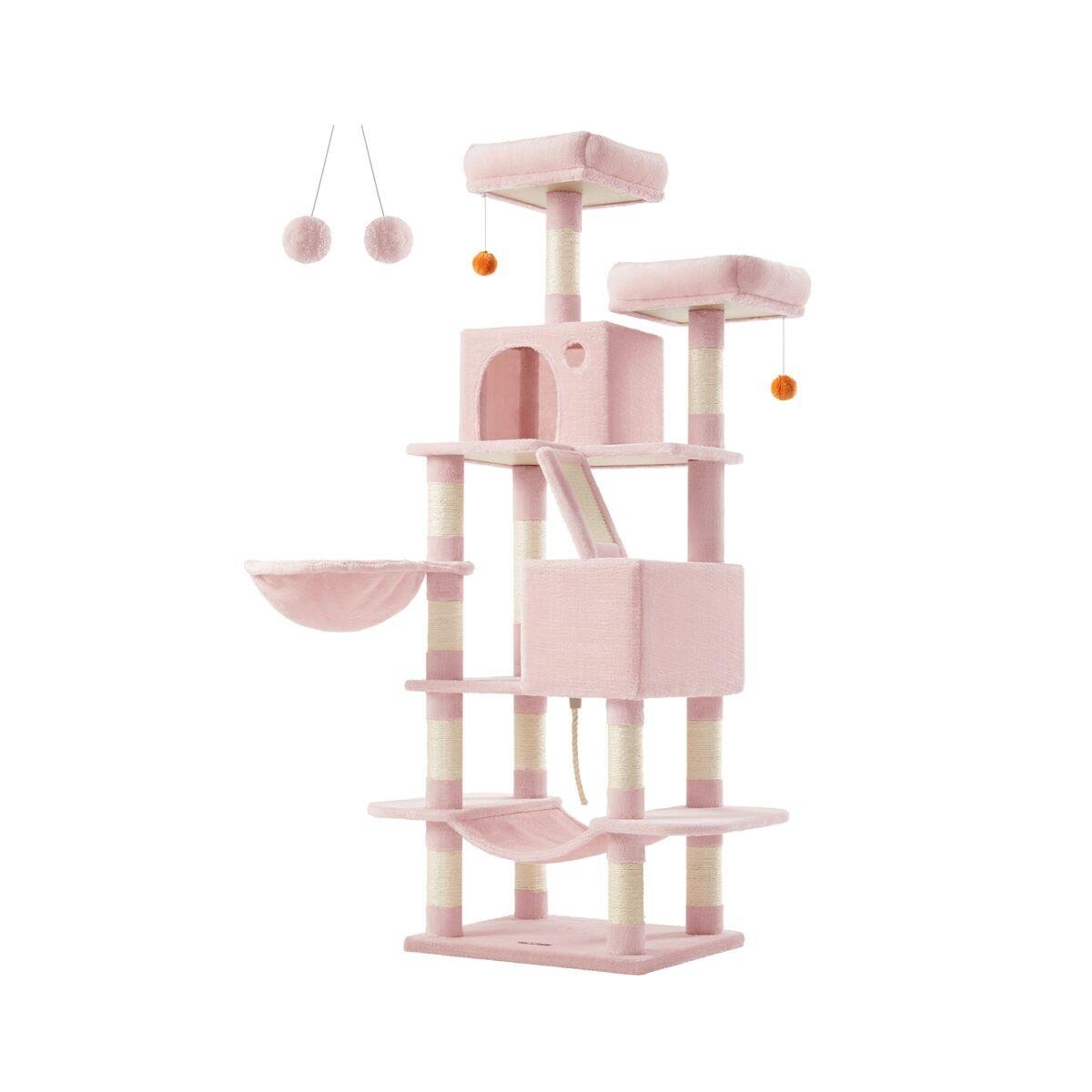 Large Cat Tree with 13 Scratching Posts, Multi-Level, Pastel Pink