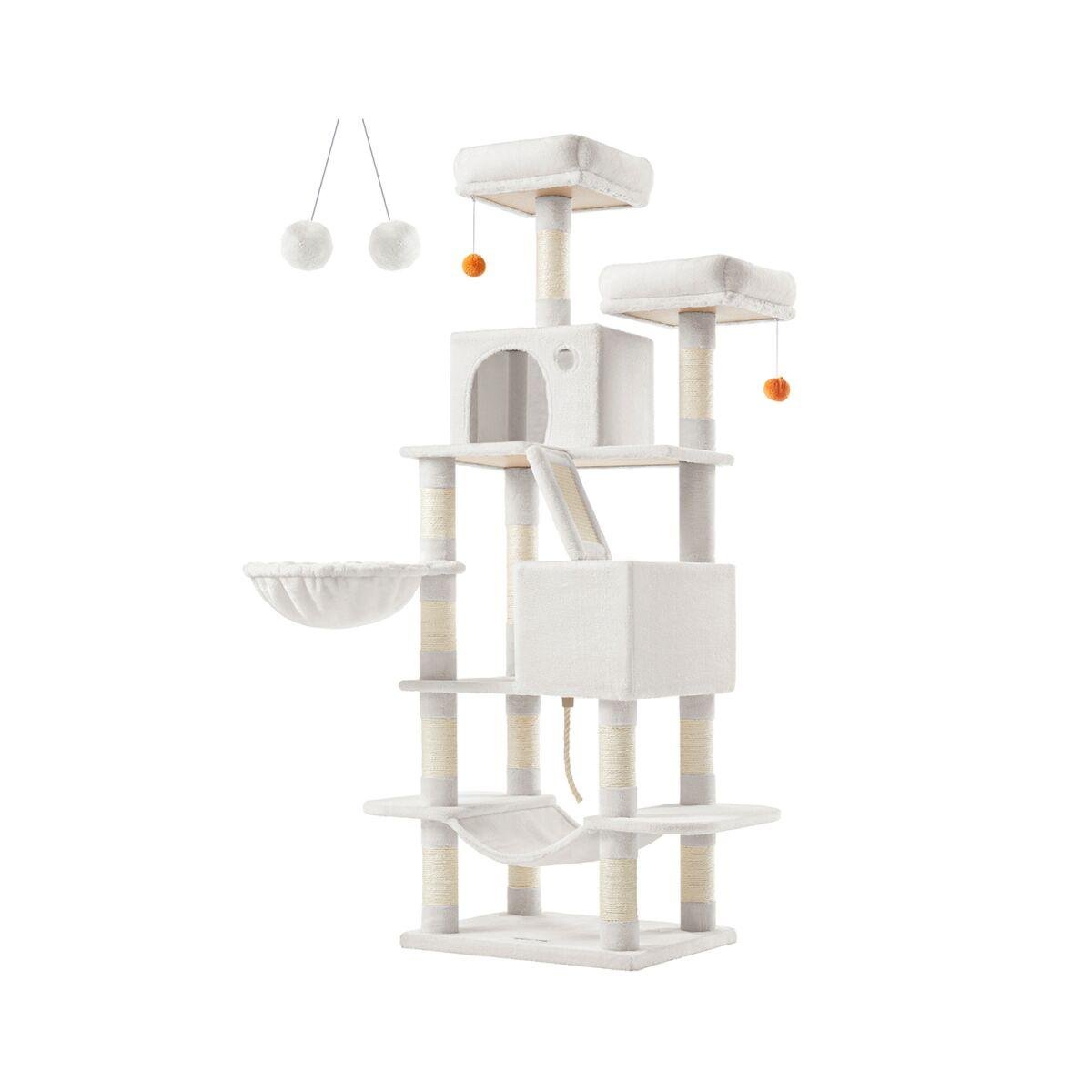 Large Cat Tree with 13 Scratching Posts in Cream White