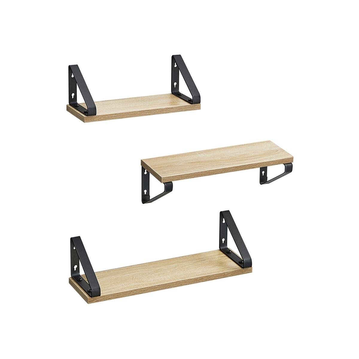 Oak-Black 3-Piece Wall Shelf Set