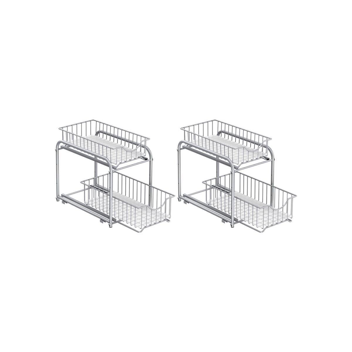 Kitchen Cabinet Organizer 2-Piece Set in Metallic Silver