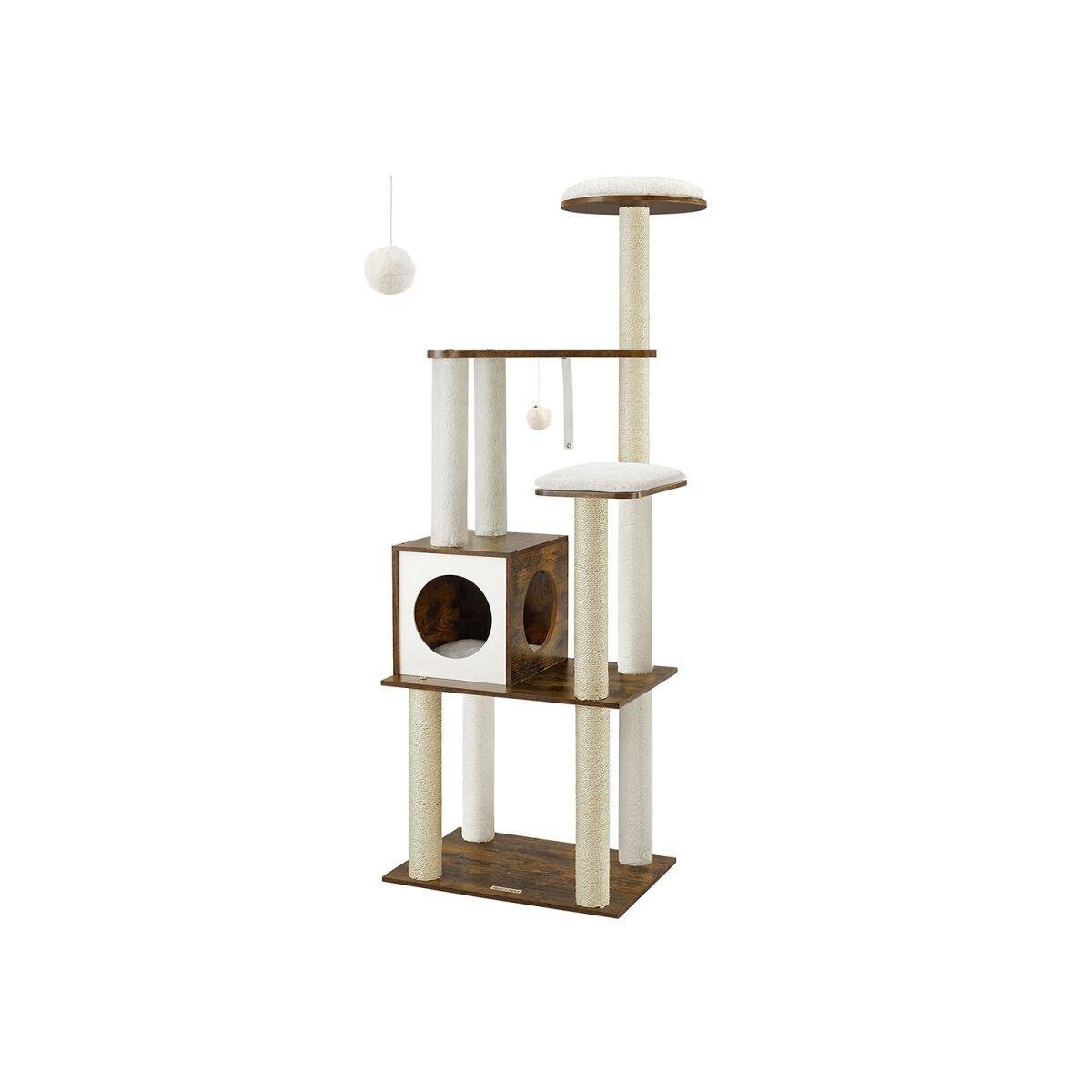 “Vintage Brown Cat Tree with Removable Cushions”