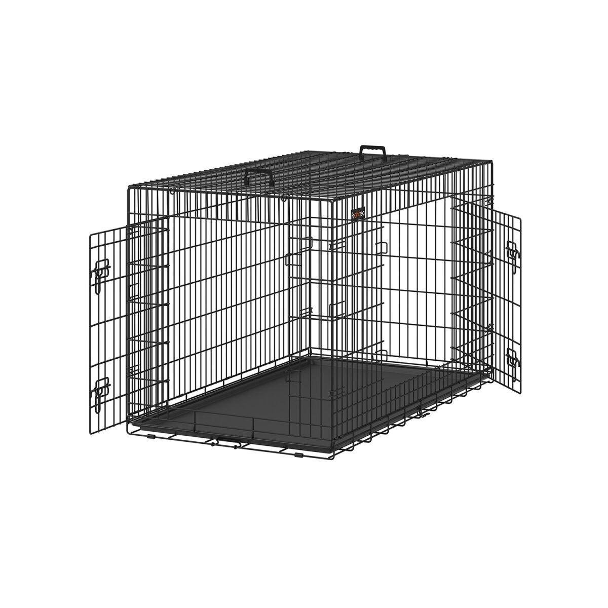 Foldable Dog Crate with Doors and Plastic Tray