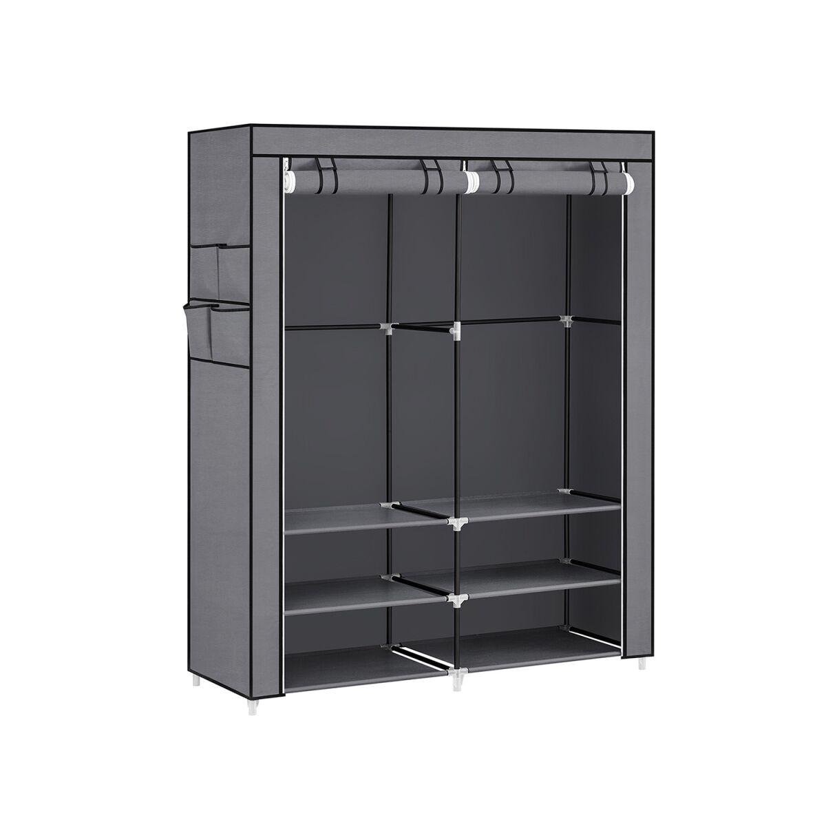 Fabric Wardrobe with 2 Garment Rails and 4 Side Pockets