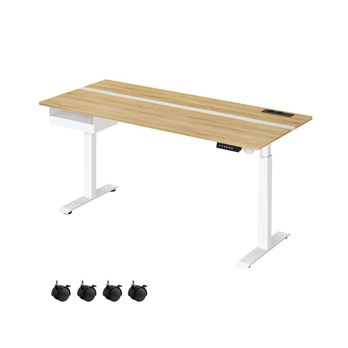 Desk with Power Outlet and Drawer 70 x 160 cm in Golden Oak and Cloud White