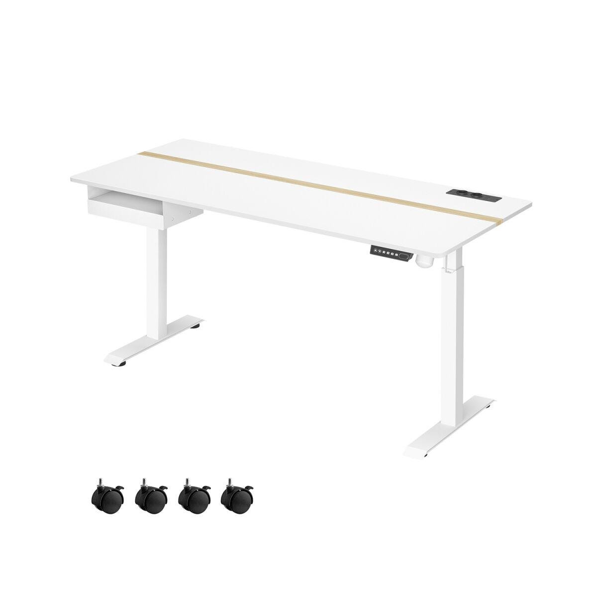 Desk with Power Outlets and Drawer, 70 x 160 cm, Cloud White-Golden Oak