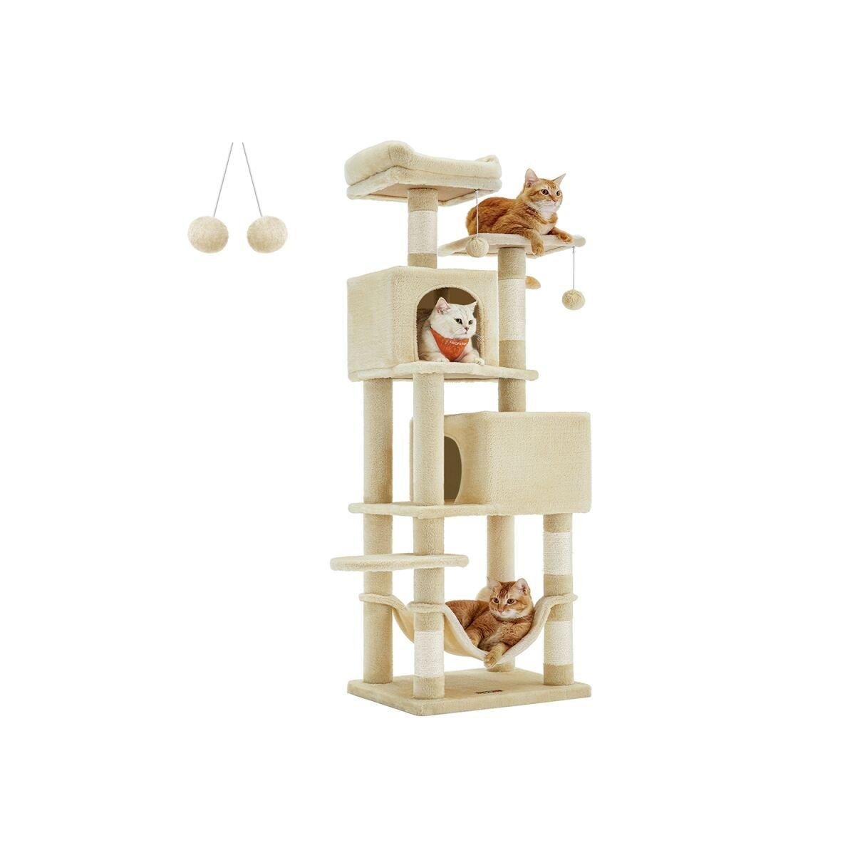 Scratching Post 155 cm with Platforms and Hammock in Beige