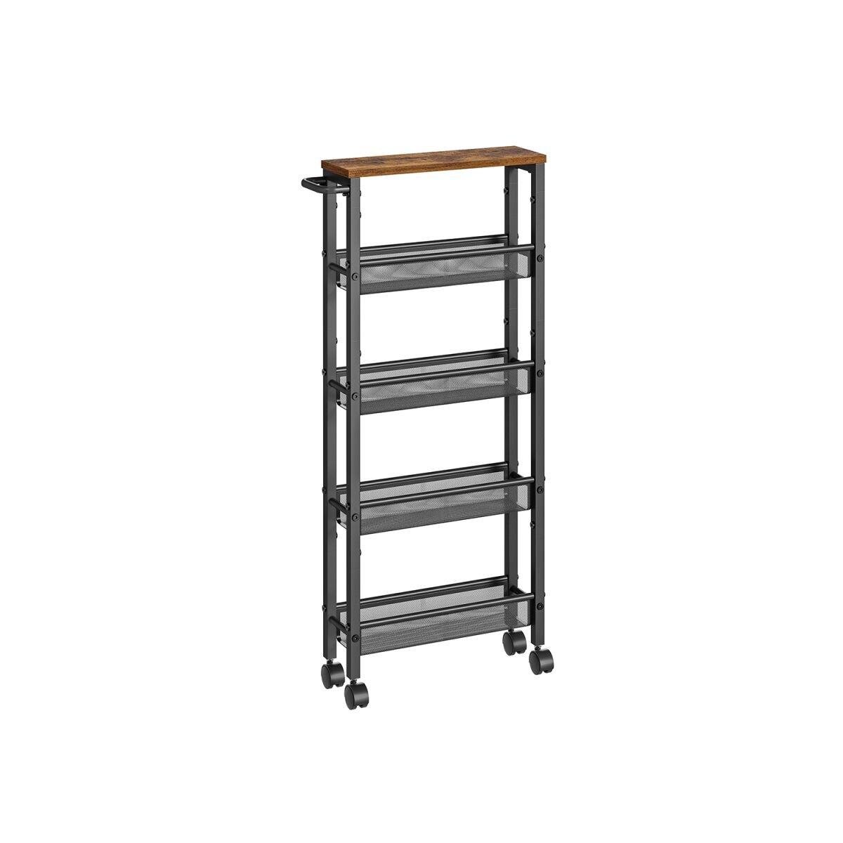 Narrow 5-Tier Rolling Cart in Vintage Brown-Black