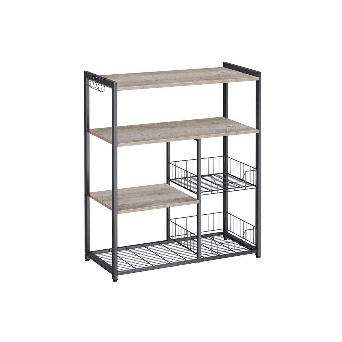 Kitchen Shelf with 2 Greige-Black Metal Baskets