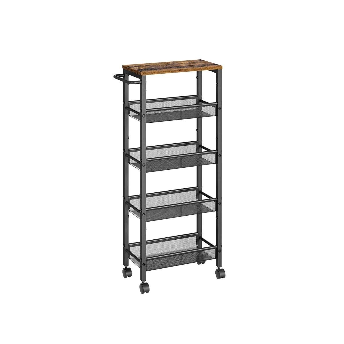 Five-Tier Slim Rolling Cart – Vintage Brown and Black