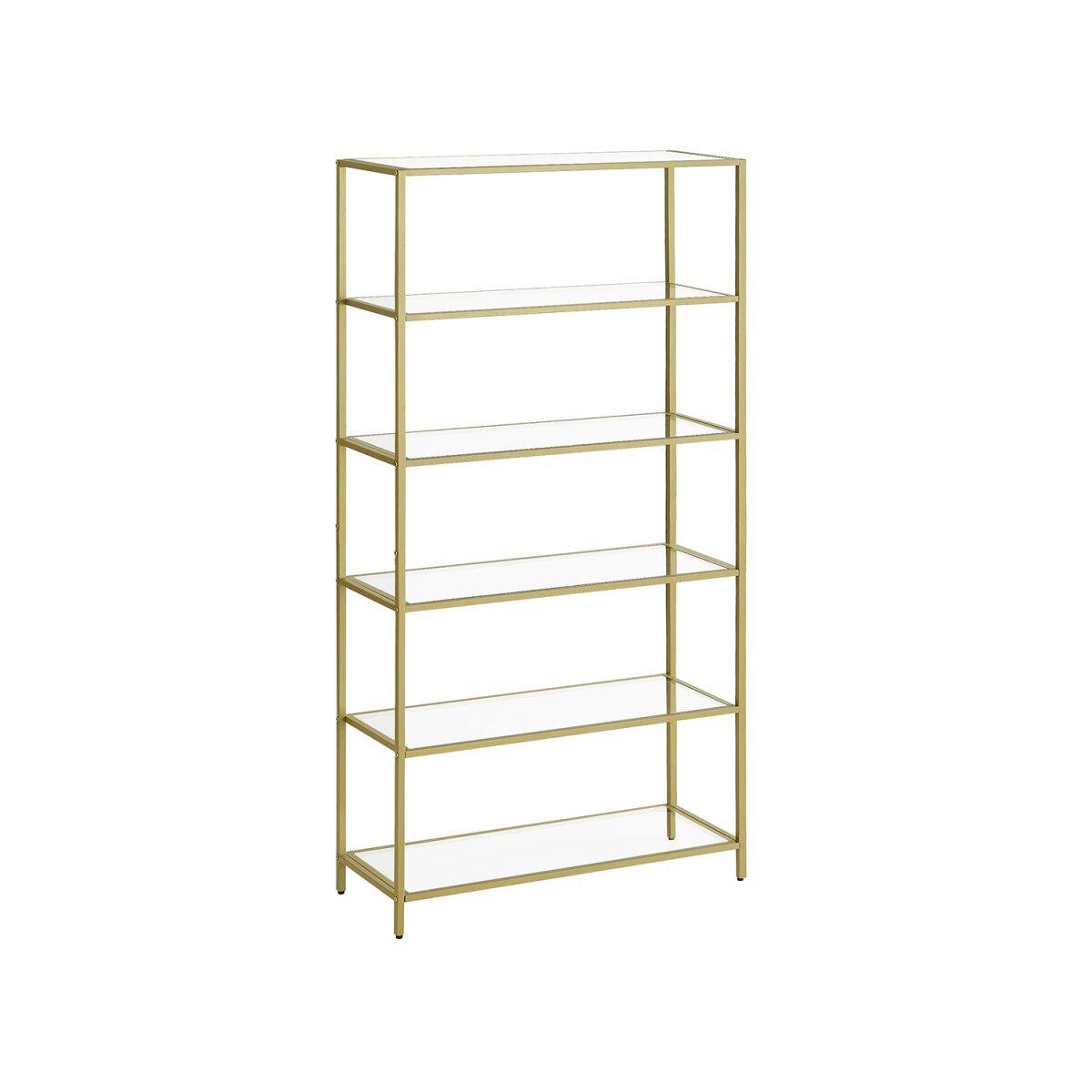 Elegant Bathroom Shelf in Transparent Tempered Glass with Metallic Gold Accents