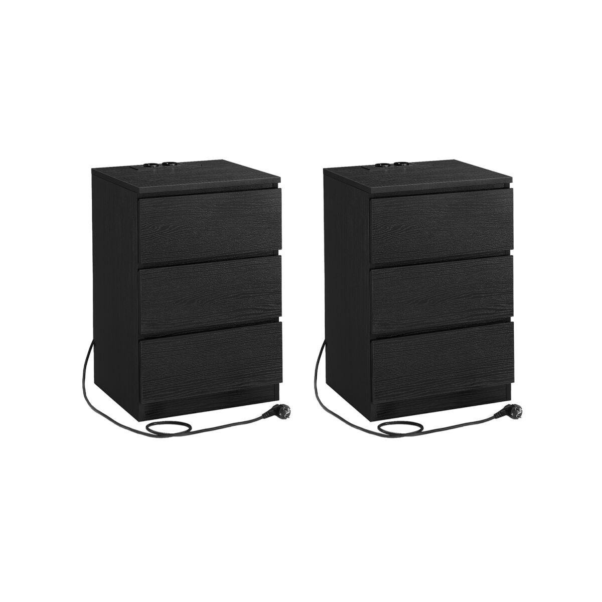 “Set of 2 Modern Ebony Black Nightstands with Dual USB Ports”