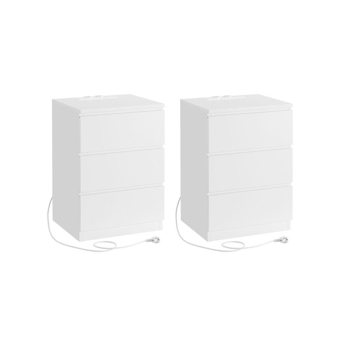 “Set of 2 Modern Nightstands with Dual AC Outlets in Cloud White”