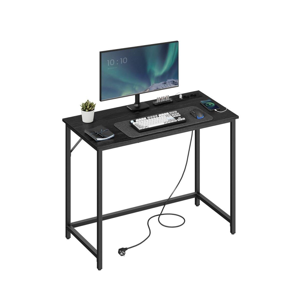 Gaming Desk with LED Lighting in Ebony Black-Ink Black