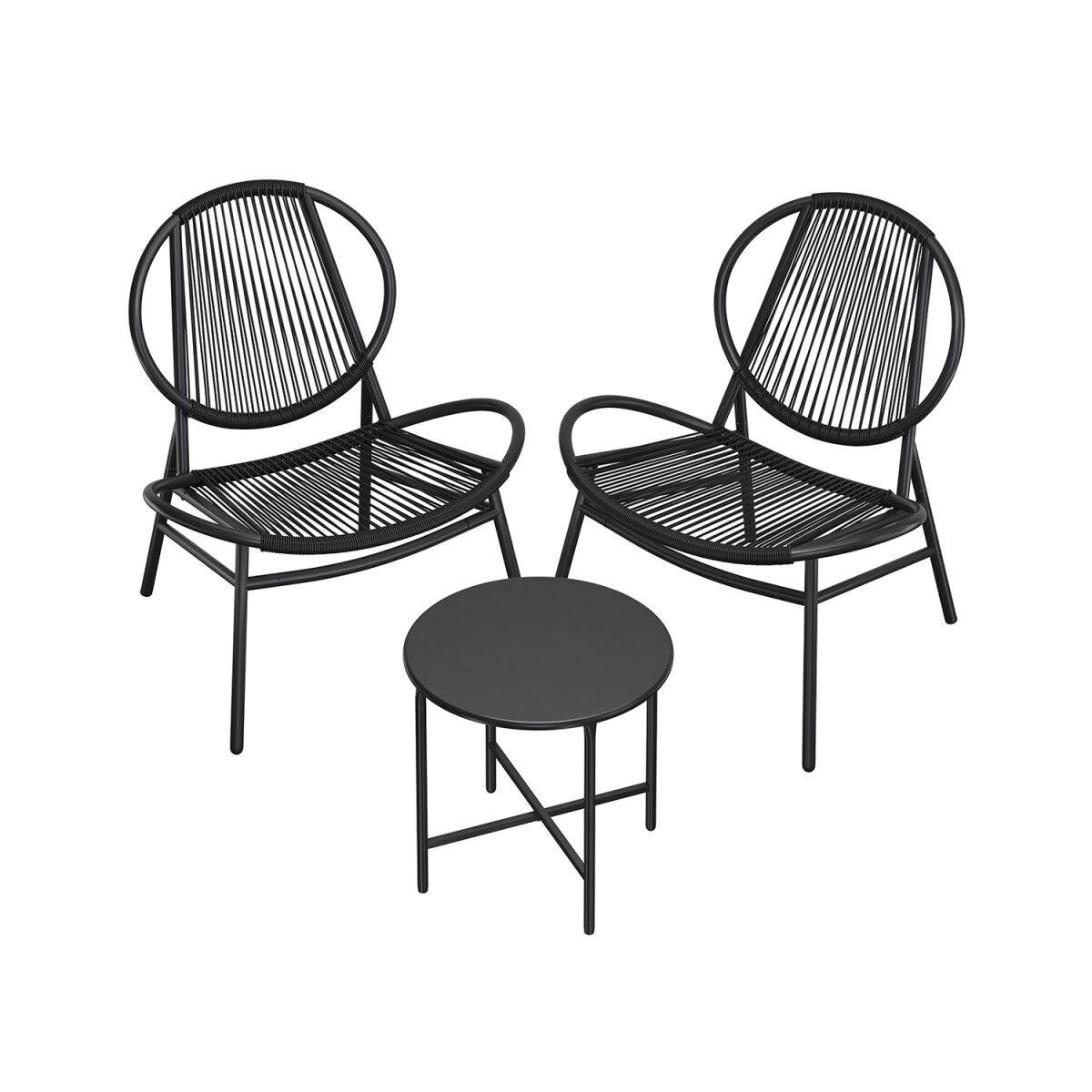 3-Piece Balcony Furniture Set with Table and 2 Ink-Black Chairs