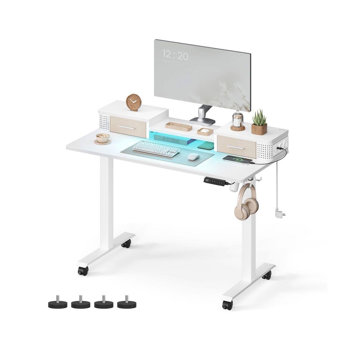 Height-Adjustable Desk with Monitor Stand in Cloud White