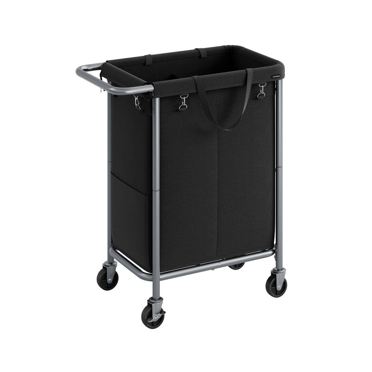 Laundry Basket with 2 Compartments, 140-Liter Capacity, Ink Black with Handle