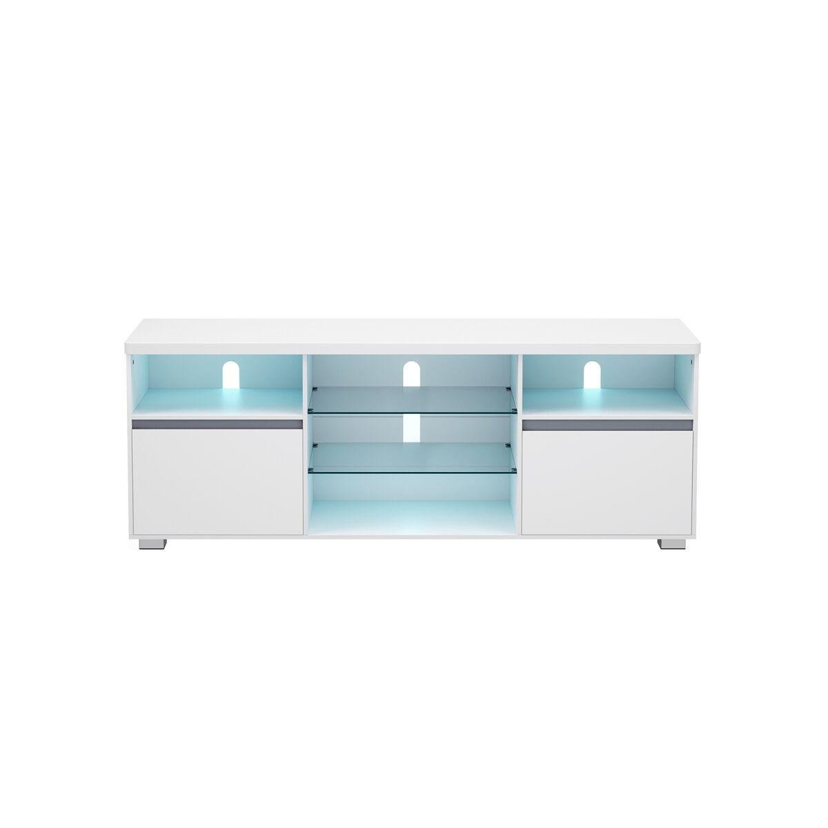 LED-Illuminated TV Cabinet with Open Shelving