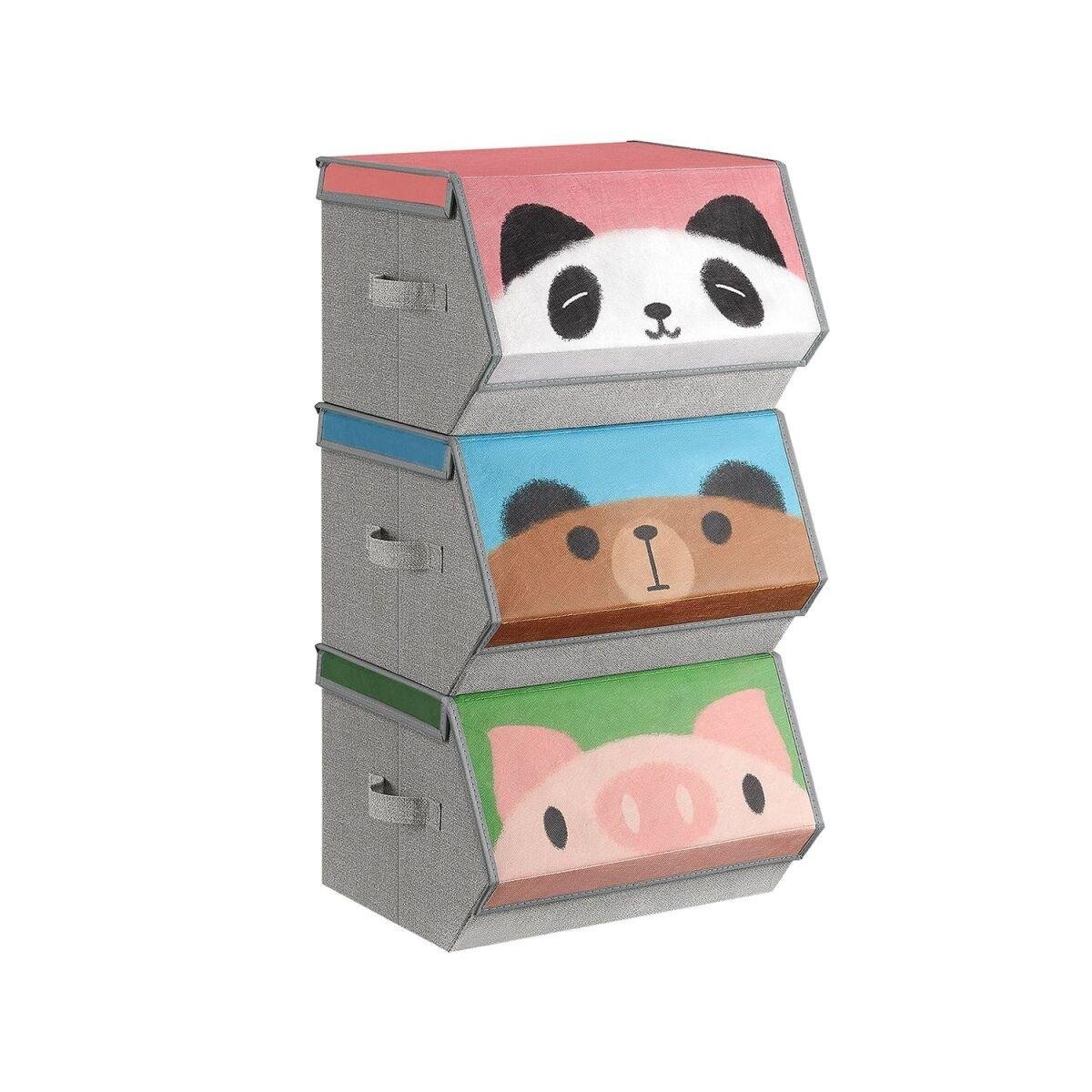 “Set of 3 Storage Boxes with Panda, Bear, and Pig Designs”