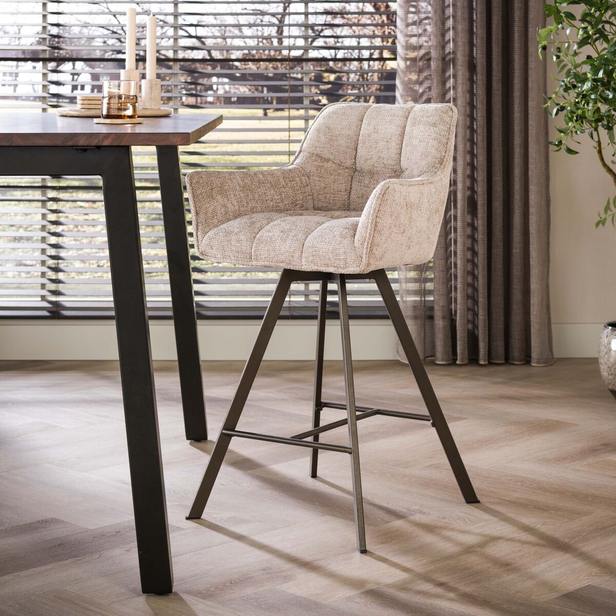 Raster Swivel Bar Chair Set of 2 – Hoven sand-brown