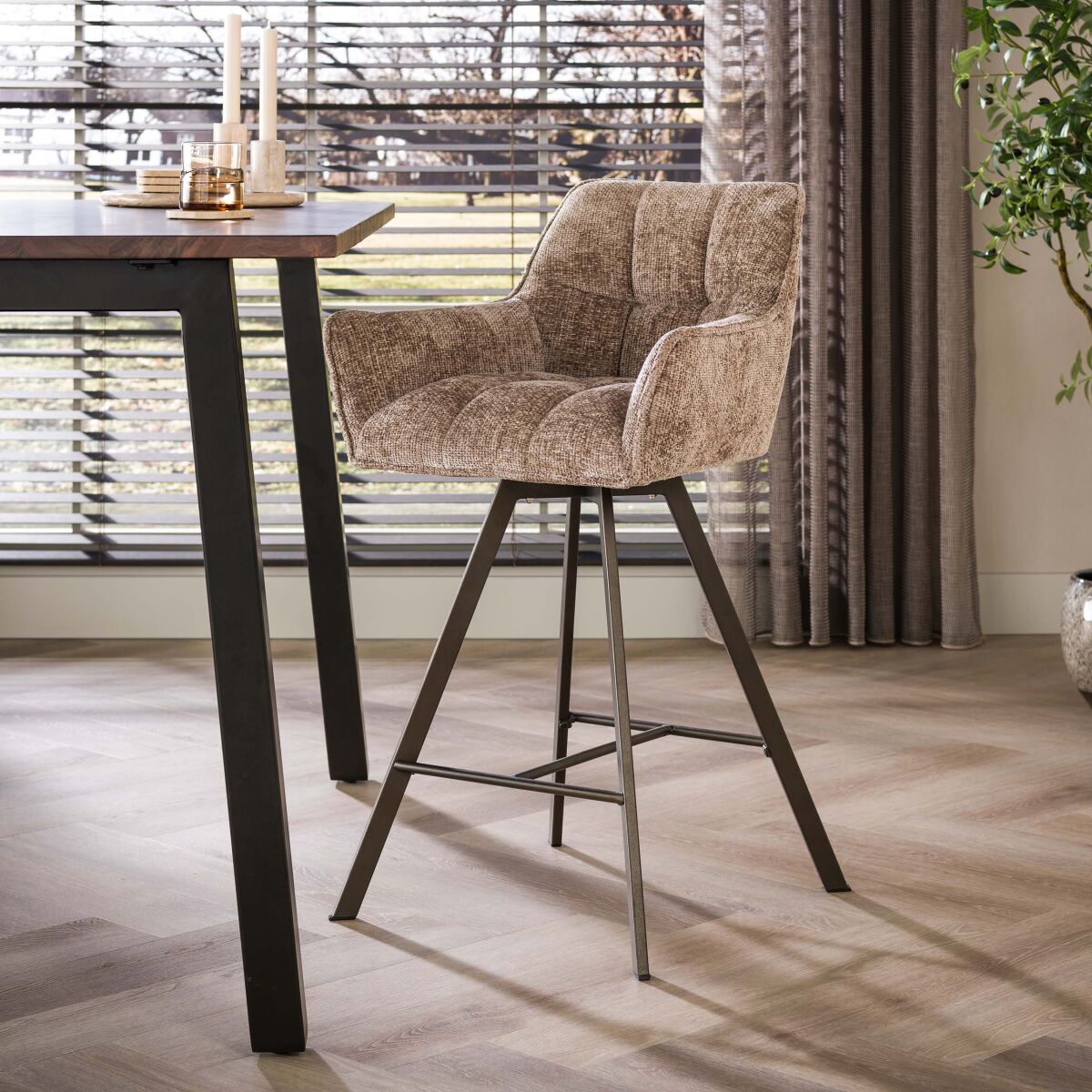 Raster Swivel Bar Chair Set of 2 – Hoven champagne-brown