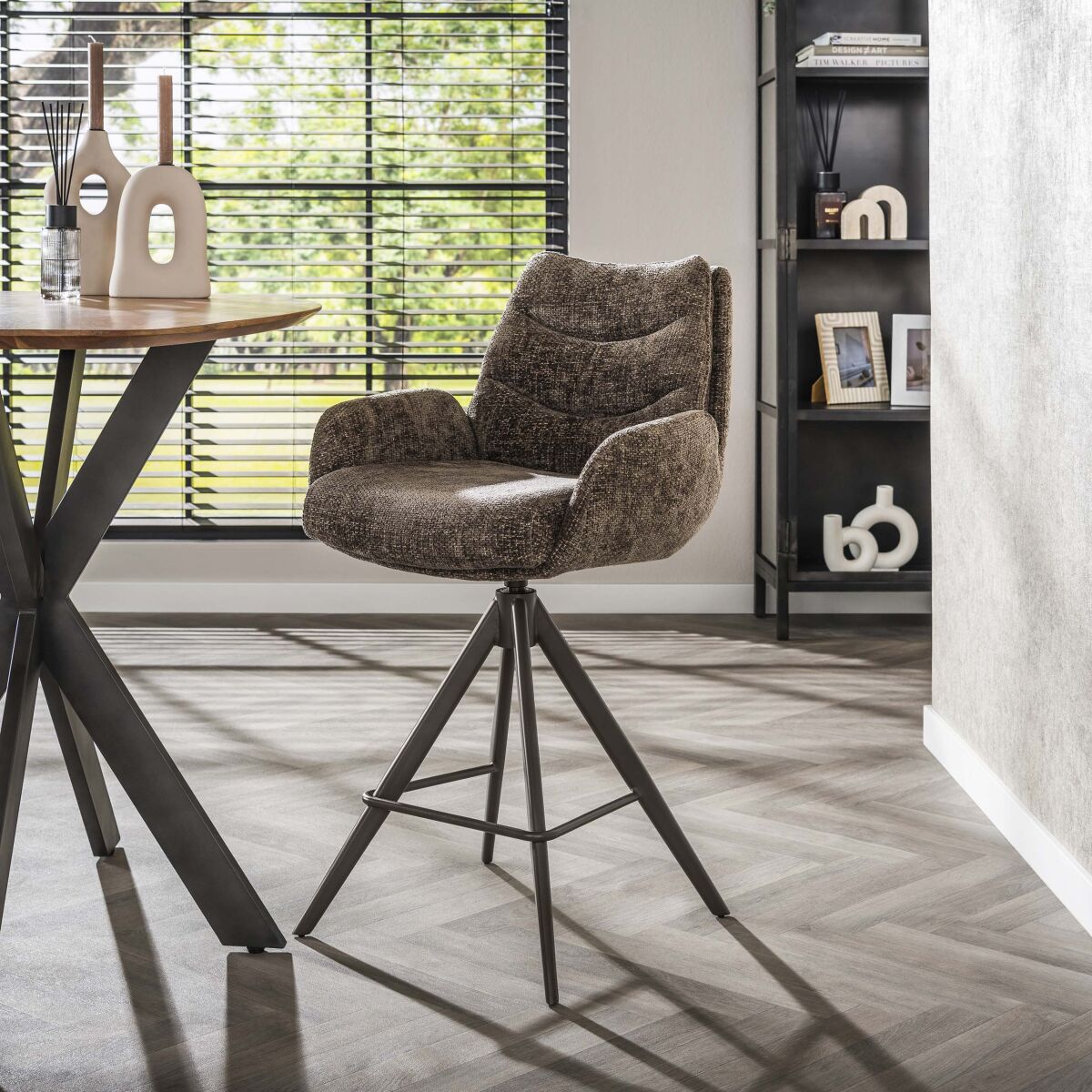 Lounge Swivel Bar Chair, Set of 2 – Hoven taupe-brown