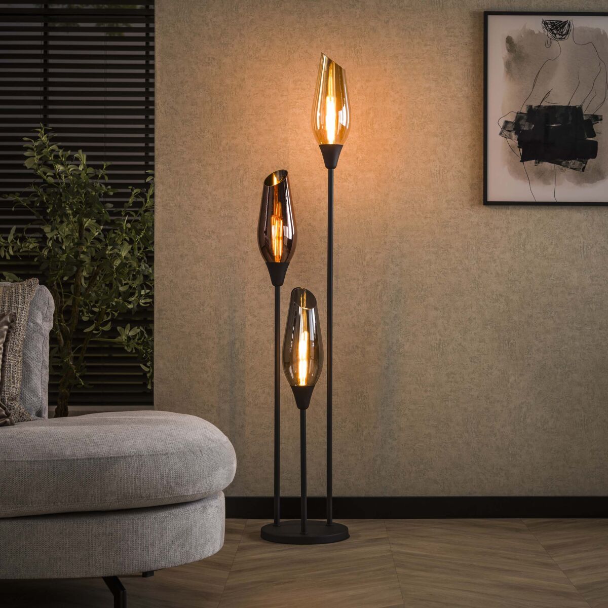 Moodne põrandalamp Cocoon 3 valgusega – Black