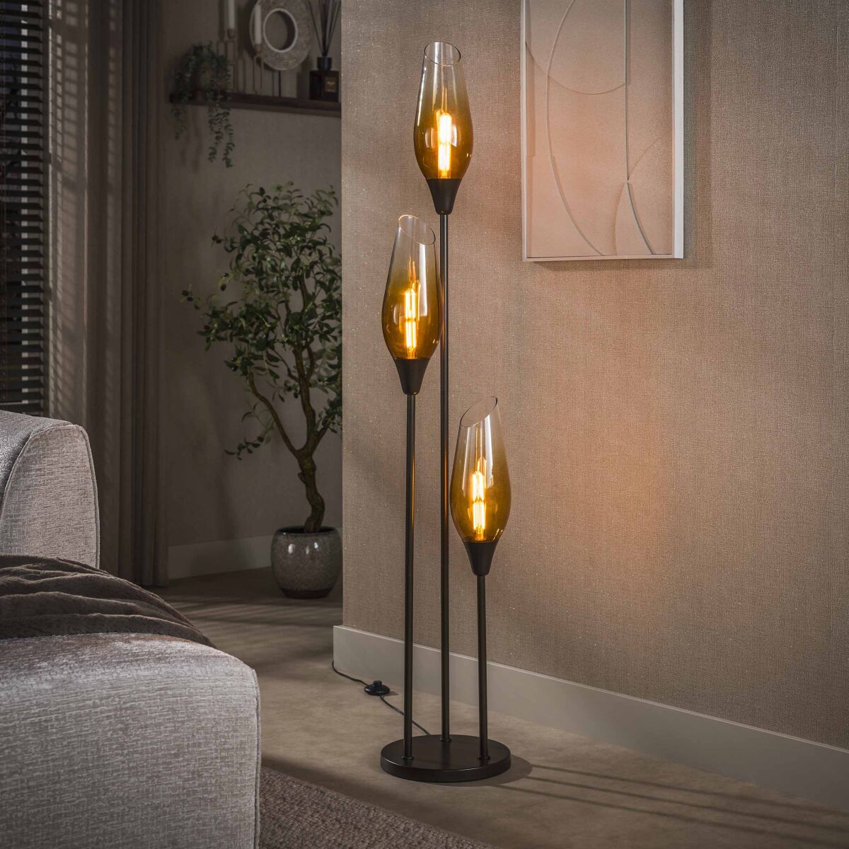 Moodne põrandalamp Cocoon 3 valgusega – Sienna brown-shaded