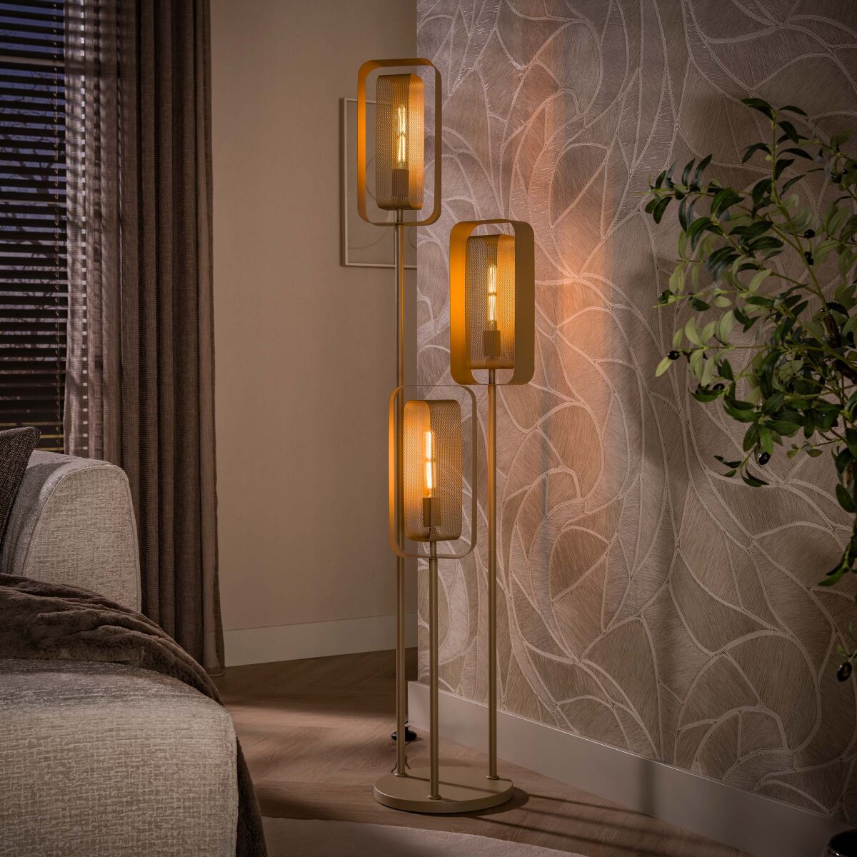 Mesh Rotate trepp-valgusti põrandalamp 3-valgust – Beige
