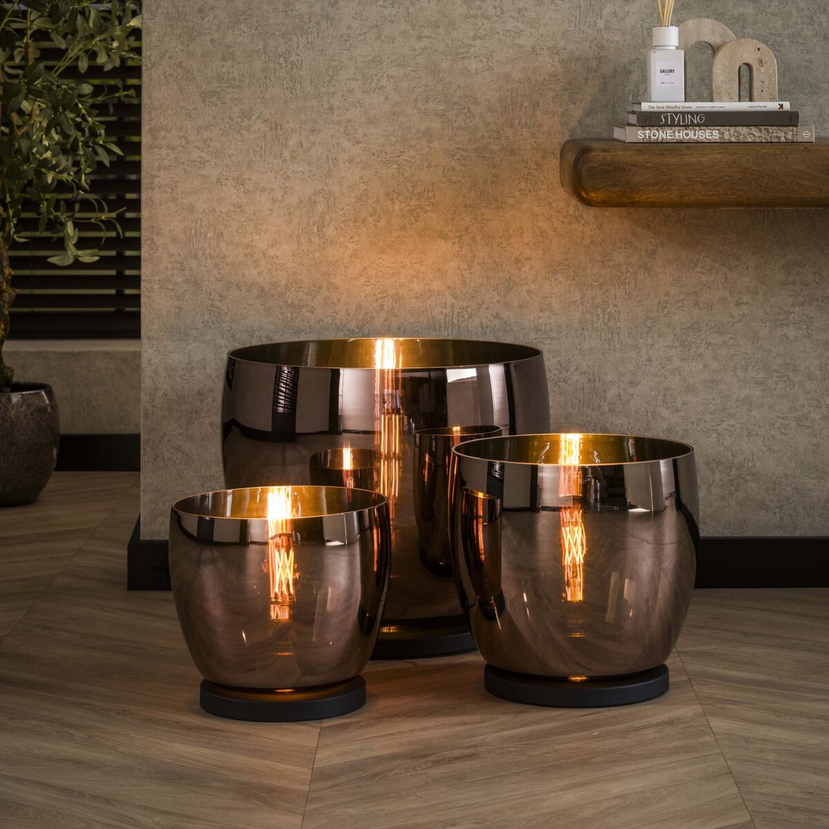 Moodne põrandalamp UP L 1-tule, stiilne klaasvari – Copper glass