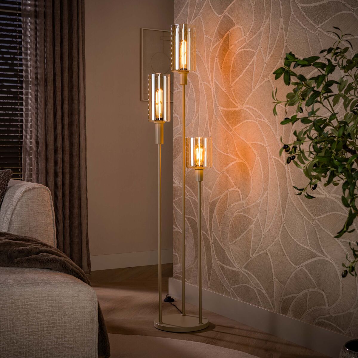 Sepiora astmeline põrandalamp, 3 valgusallikaga – Beige