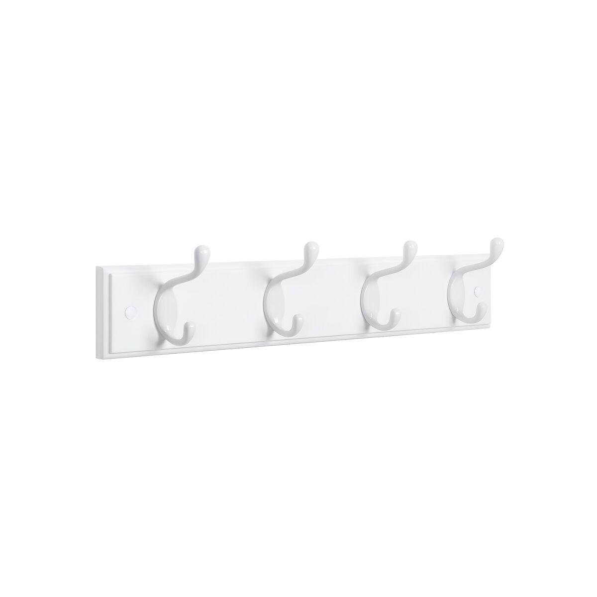 Wall Coat Rack with 4 Metal Hooks, White