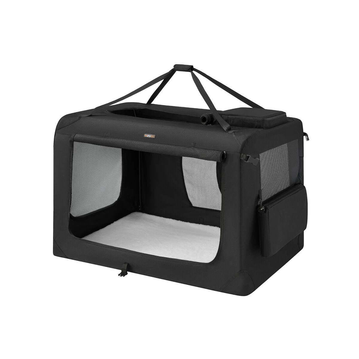 “Dog Crate with Metal Frame Handles in Black”