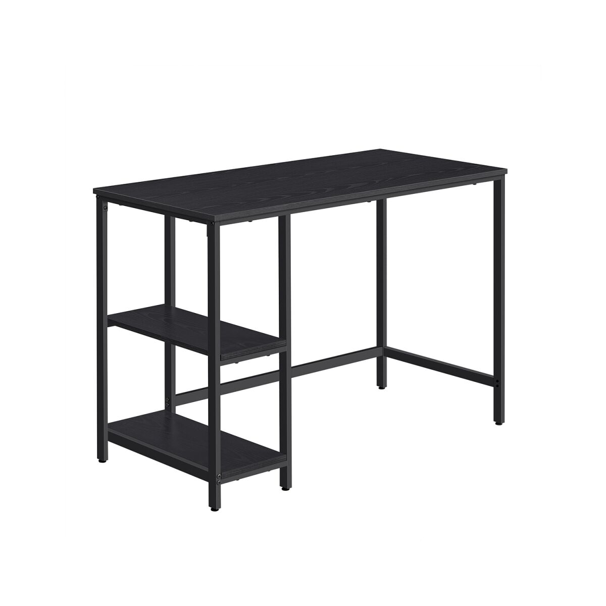 “Desk with 2 Shelves and Ebony Black Steel Frame”