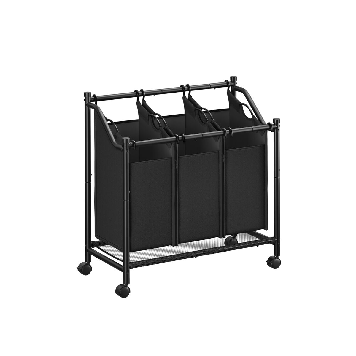 Laundry Basket with Wheels, 3 x 45 L, Ink Black