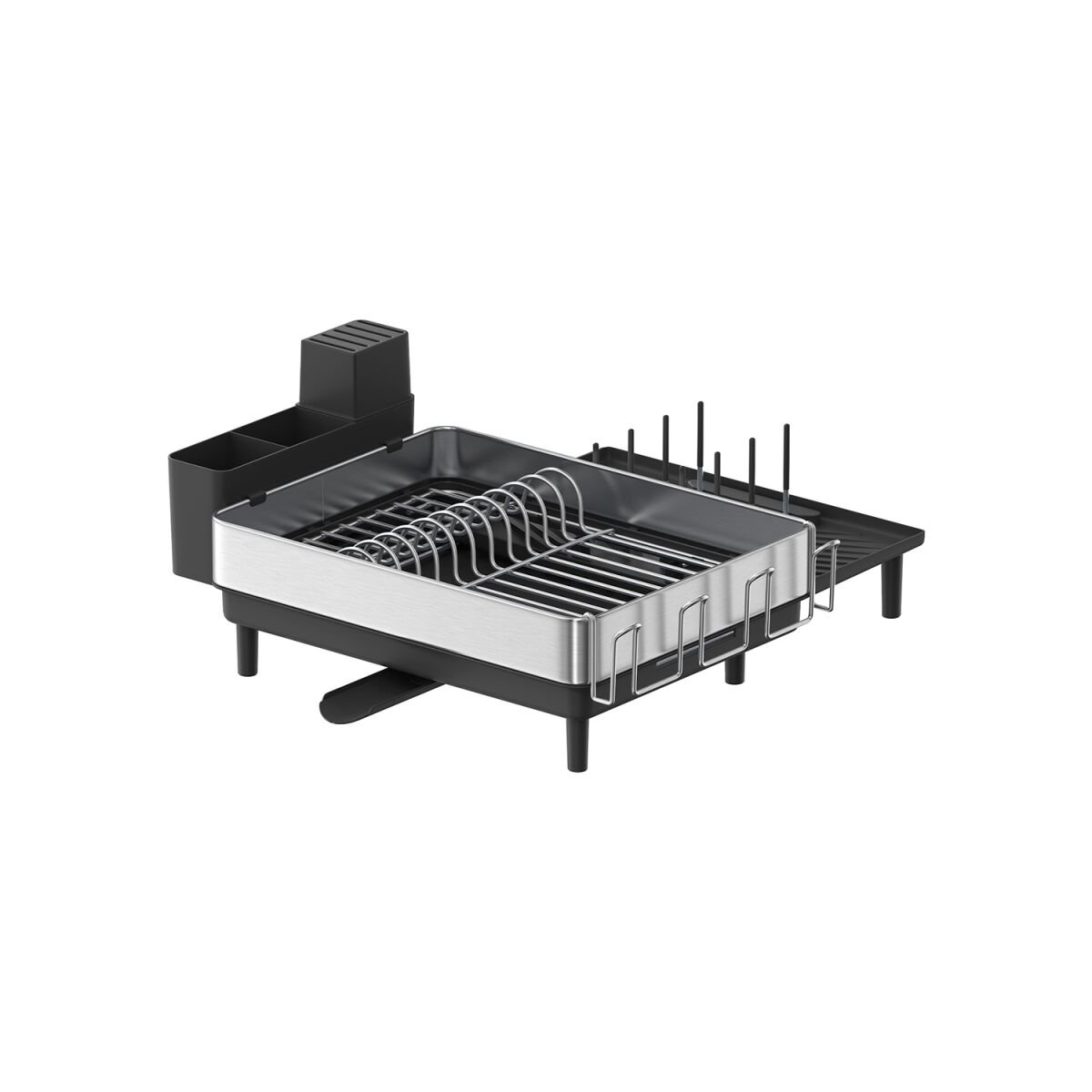 “Silver-Black Draining Rack with Utensil Holders”