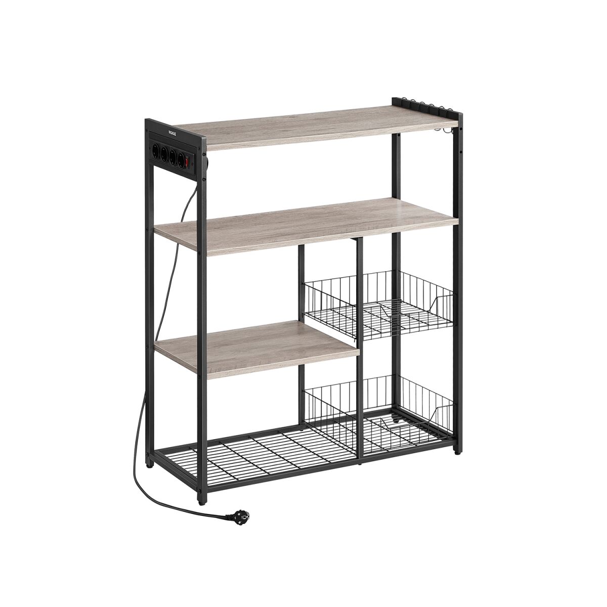 Kitchen Shelf with Outlets in Greige Melange and Ink Black