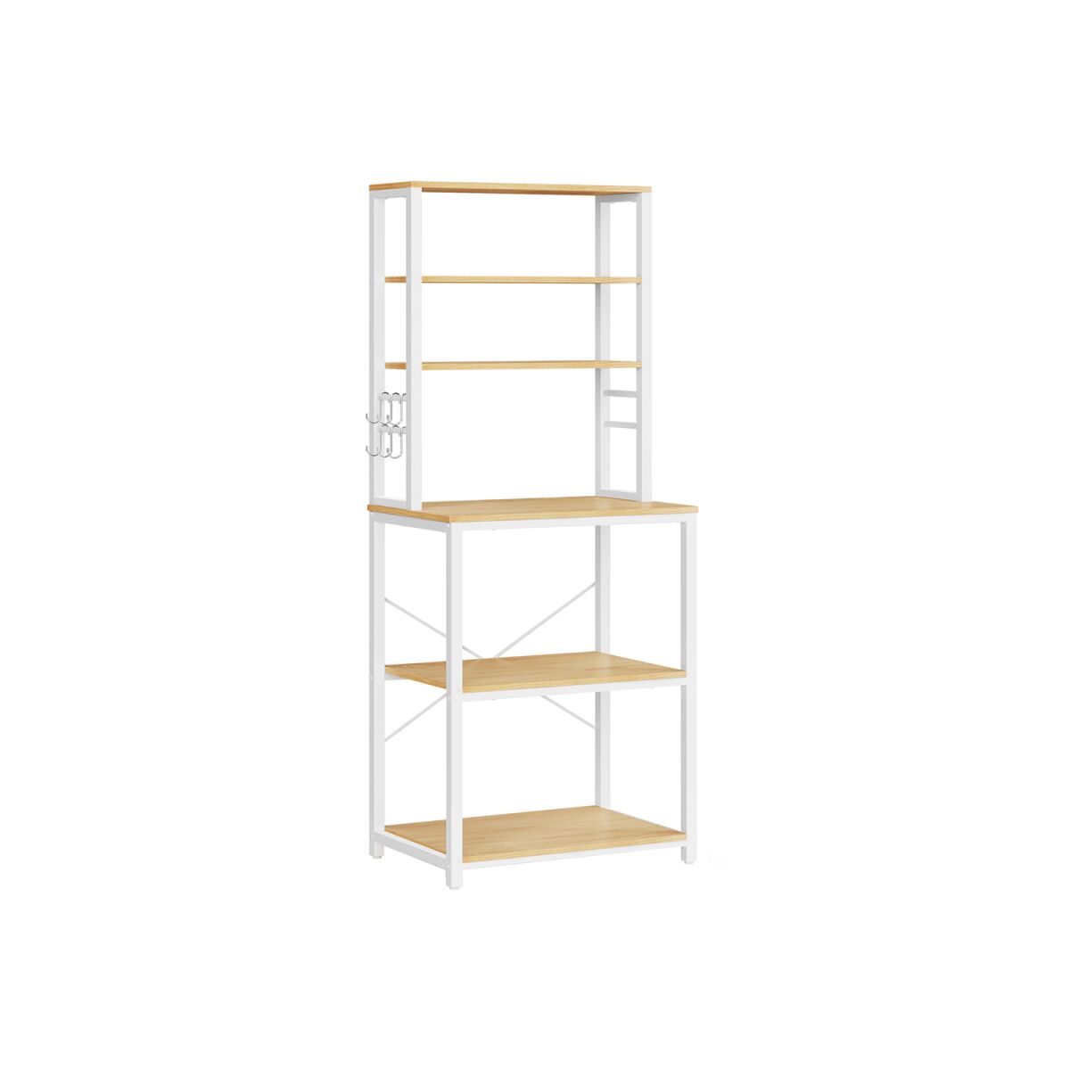 Freestanding Kitchen Shelf with Oak-Colored Steel Frame and White Shelves