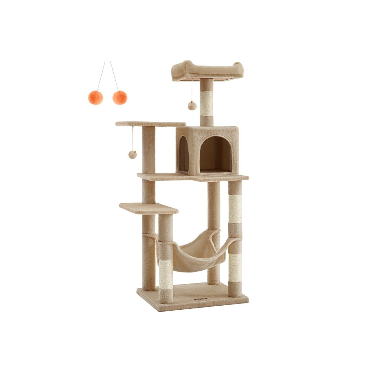 143 cm Tall Cat Tree with 4 Scratching Posts in Camel Brown