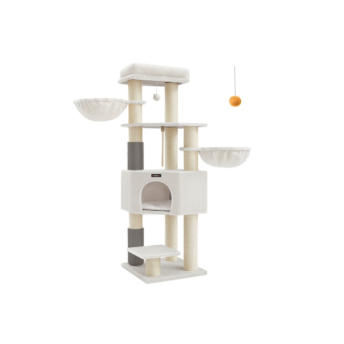 Scratching Post with Platforms 50 x 50 x 160 cm Cream White-Beige