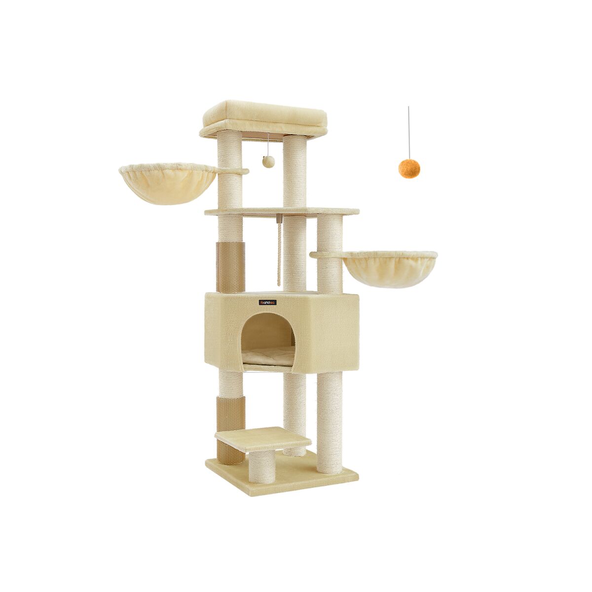 Scratching Post with Platforms 50 x 50 x 160 cm Sand Beige-Beige