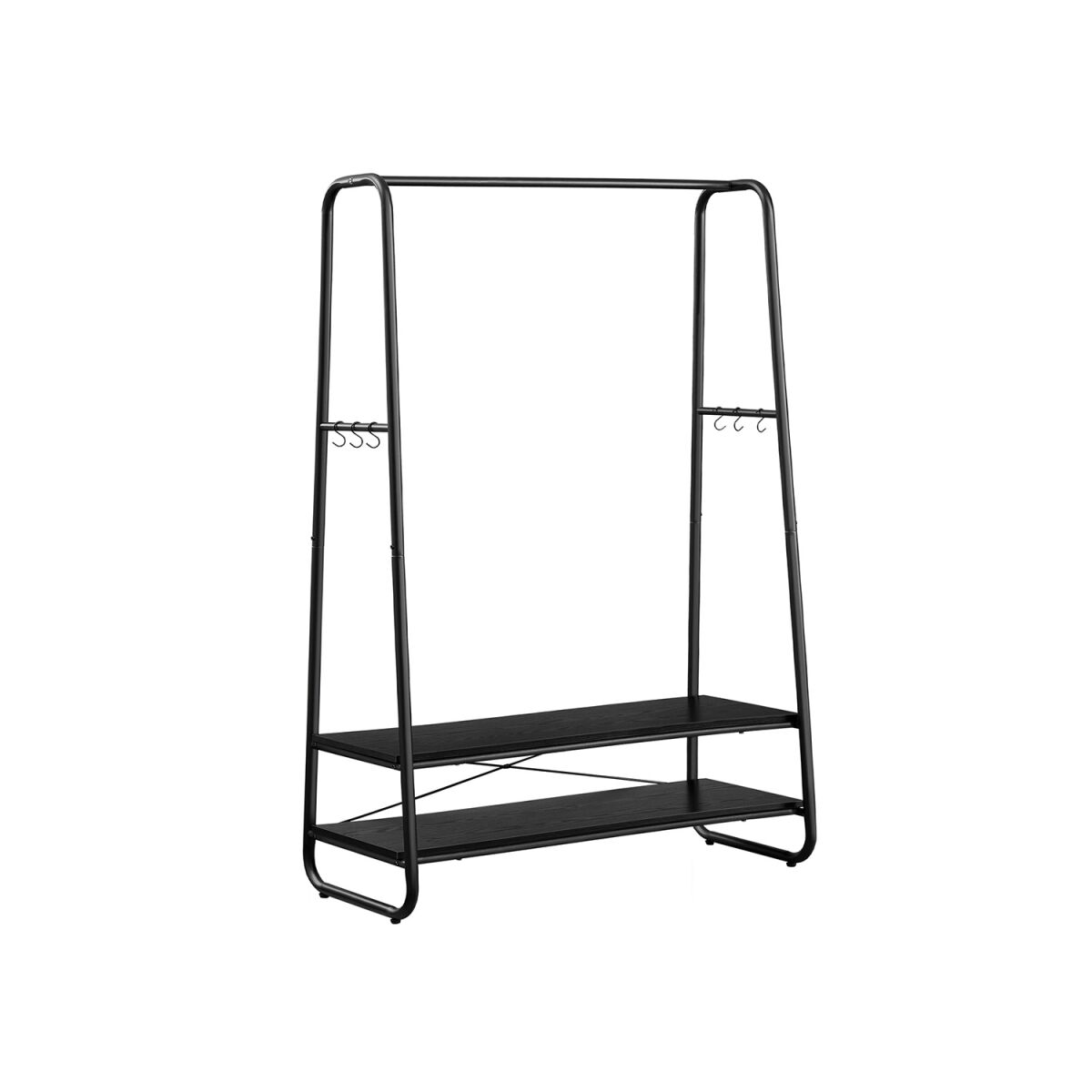 “Garment Rack with 2 Ebony Black Shelves in Matte Black Finish”